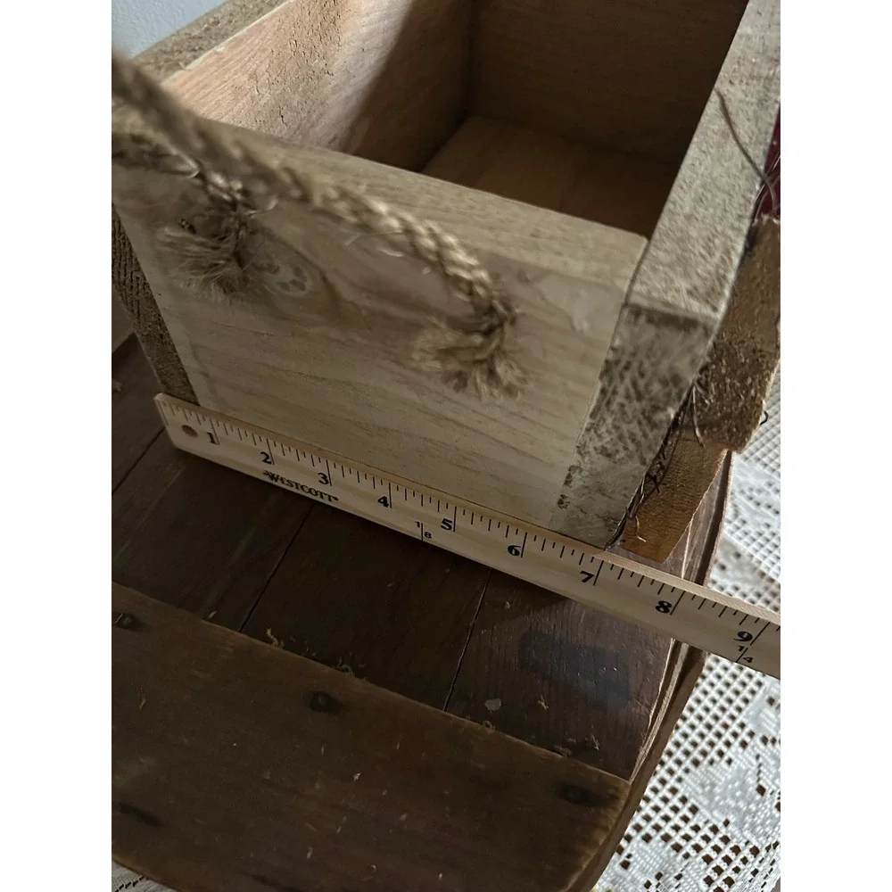 Rustic Wooden American Flag Crate Decorative Box Jute Rope Handles Americana